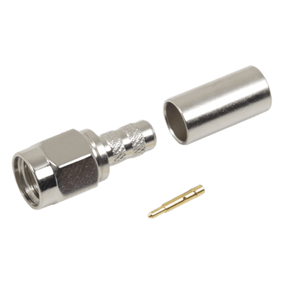 Conector SMA Macho de anillo plegable para cable RG-58/U, Niquel / Oro / Teflón.