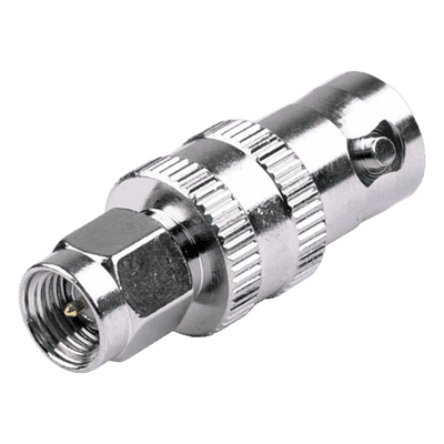 Adaptador en Línea de Conector SMA Macho a BNC Hembra, Níquel/ Oro/ Teflón.