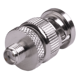 Adaptador Coaxial en Línea / SMA Hembra a BNC Macho / Cuerpo Bronce Niquelado / Contacto Oro / Aislante Teflón