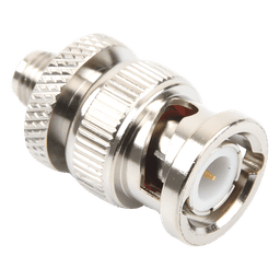 Adaptador Coaxial en Línea / SMA Hembra a BNC Macho / Cuerpo Bronce Niquelado / Contacto Oro / Aislante Teflón