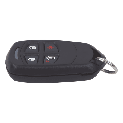 Control remoto inalámbrico tipo llavero de 4 botones con funciones programables para sistemas de alarma