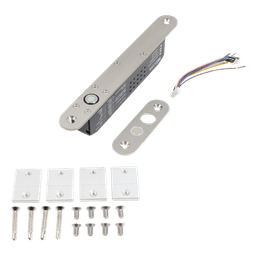 Cerradura de Perno Eléctrica / Diseño Estrecho para Perfiles Delgados / Temporizador 10 s / Buzzer y LED Bicolor / 12-24 VDC / Sensor de Estado de Puerta