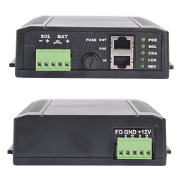 Controlador Solar POE, Entrada 12 Vcc Hasta un Panel Solar de 125 Watts, Salida PoE Pasivo en 24 Vcc Hasta 20 Watts Máximo.