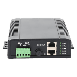Controlador Solar POE, Entrada 12 Vcc Hasta un Panel Solar de 125 Watts, Salida PoE Pasivo en 24 Vcc Hasta 20 Watts Máximo.