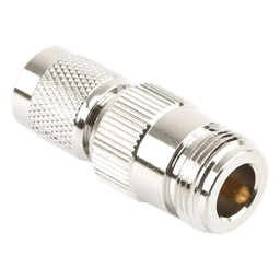 Adaptador RF en Línea / TNC Macho Inverso a N Hembra / Cuerpo Bronce Niquelado / Contacto Oro / Aislante Teflón