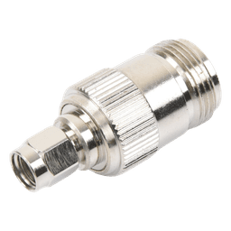 Adaptador Coaxial en Línea / SMA Macho Inverso a N Hembra / Frecuencia 18 GHz / Cuerpo Bronce Niquelado / Contacto Oro / Aislante Teflón