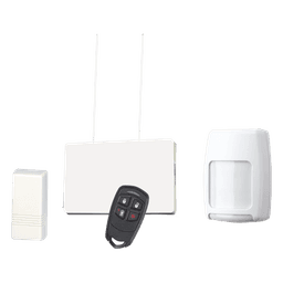 Kit inalámbrico con receptor, contactos magnéticos, detector de movimiento PIR y control remoto de 4 botones para panel de alarma Honeywell serie Vista