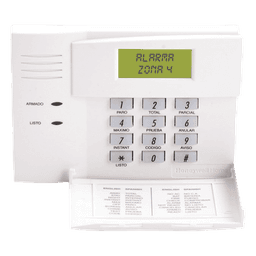 Consola de alarma con pantalla LCD numérica y mensajes prefijados en español