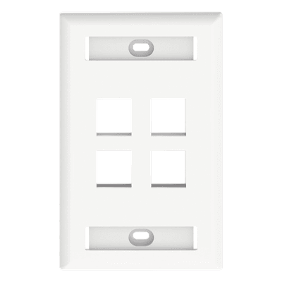 Placa de Pared Vertical, Salida Para 4 Puertos Keystone, Con Espacios Para Etiquetas, Color Blanco