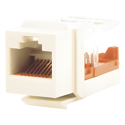 Conector Jack Estilo Leadframe, Tipo Keystone, Categoría 5e, de 8 Posiciones y 8 Cables, Color Blanco Mate