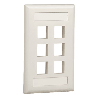 Placa de Pared Vertical / 6 Puertos Keystone / ABS / 69.8 x 114.3 mm / 2.75 x 4.5 pulg. / RoHS / Blanco