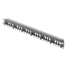 Panel de Parcheo Modular / 24 Puertos / 1UR / 19" / Acero Inoxidable / Numerado / Sin Conectores