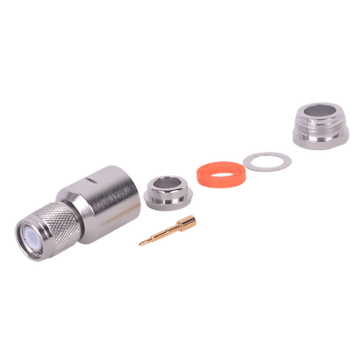 Conector TNC Macho / Rosca Izquierda Métrica / Ensamble en Línea / Bronce Plateado / Oro / Teflón / RG-8/U, 9913, LMR-400, CNT-400