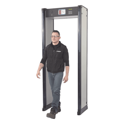 Arco Detector de Metales de 33 Zonas con Anclaje para Fijarse al Piso. Incluye Sensor IR para evitar falsas Alarmas / Certificado por la Administración Federal de Aviación de EE. UU. (FAA)