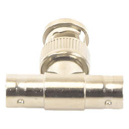 Adaptador en T para 75 Ohm de Conector BNC Macho a Doble BNC Hembra, Níquel/ Oro/ Teflón.