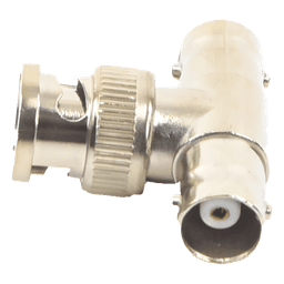 Adaptador en T para 75 Ohm de Conector BNC Macho a Doble BNC Hembra, Níquel/ Oro/ Teflón.