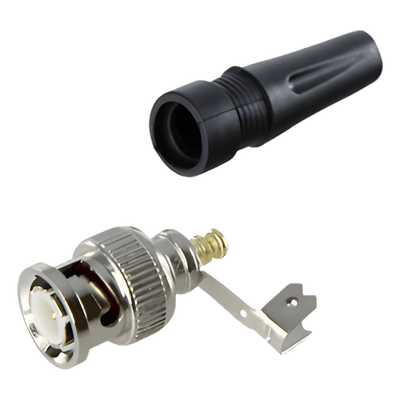 Conector BNC Macho / 75 Ohm / Base de Alivio PVC / Níquel-Oro-PTFE / RG-59 / 55 mm Longitud