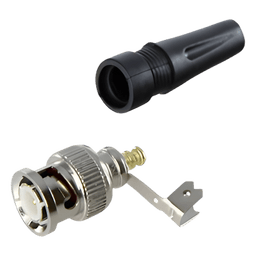 Conector BNC Macho / 75 Ohm / Base de Alivio PVC / Níquel-Oro-PTFE / RG-59 / 55 mm Longitud