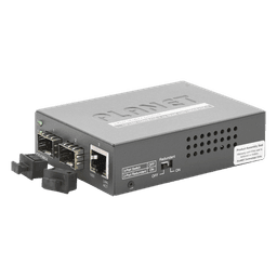 Convertidor de Medios / Puerto 10/100/1000Base-T / Doble Ranura SFP / Hasta 120 km / 2.8 W