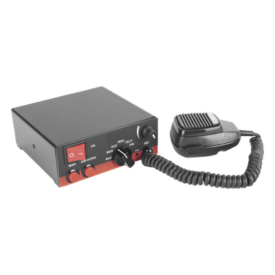 Sirena Vehicular de 200W de Potencia, Con Switch Giratorio de 6 posiciones, Micrófono de Uso Rudo e Interconexión a Radio