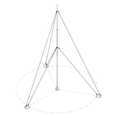 Mástil Telescópico / 3 m (9.8 ft) / Capacidad 6 kg / Base Galvanizada / Anclajes para Concreto / Retenida 1/8'