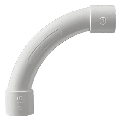 Curva de radio estrecho para tubería rígida, recomendado para cables de datos, PVC Auto-extinguible, de 25 mm