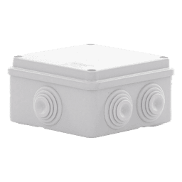 Caja Estanca de PVC Para Derivación y Conexión, 6 Entradas, Tapa Atornillada,100x100x50 mm (Área Interna), Uso Exterior IP55, Material que no Propaga el Fuego y Libre de Hálogenos