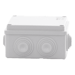 Caja Estanca de PVC Para Derivación y Conexión, 6 Entradas, Tapa Atornillada,100x100x50 mm (Área Interna), Uso Exterior IP55, Material que no Propaga el Fuego y Libre de Hálogenos