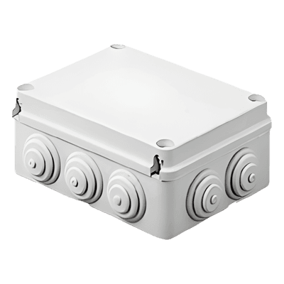 Caja Estanca de PVC Para Derivación y Conexión, 12 Entradas, Tapa Atornillada, 240x190x90 mm (Área interna), Uso Exterior IP55, Material que no Propaga el Fuego y Libre de Hálogenos