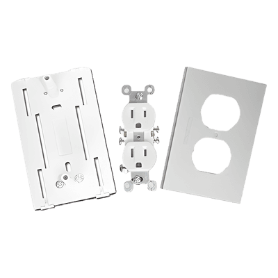 Contacto eléctrico doble, soporte y tapa de PVC auto extinguible y aluminio, universal (8191-10200)