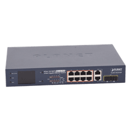 Switch PoE+ / 8 Puertos 10/100Mbps / 2 Puertos Gigabit Combo TP/SFP / Alcance 250m (820 pies) / Pantalla LCD / 120W
