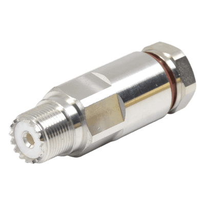 Conector UHF Hembra (SO-239) de Rosca para cable LP-450A, LDF4-50A, Bronce Blanco/ Plata/ Teflón.