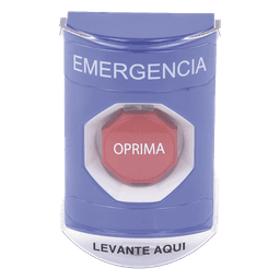 ​Botón Multipropósito, Color Azul, De Superficie, Con Tapa De Policarbonato, Con Bocina Pre Alarma, Solo Interior, Llave Para Restablecer, Texto De Emergencia, Español