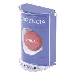 ​Botón Multipropósito, Color Azul, De Superficie, Con Tapa De Policarbonato, Con Bocina Pre Alarma, Solo Interior, Llave Para Restablecer, Texto De Emergencia, Español