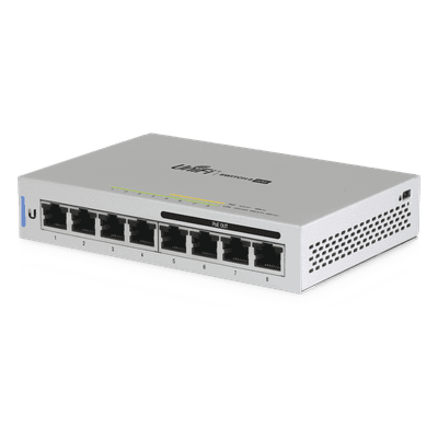 Switch UniFi Administrable capa 2 de 8 puertos Gigabit (4 Puertos Gigabit PoE 802.3af y 4 puertos Gigabit ethernet) 60W