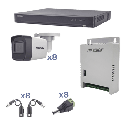 Kit TurboHD / DVR 8 Canales / 8 Cámaras Bala 2.8 mm / IR 30 m (98.4 ft) / Audio Bidireccional / Fuente 15 Vcc