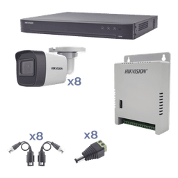 Kit TurboHD / DVR 8 Canales / 8 Cámaras Bala 2.8 mm / IR 30 m (98.4 ft) / Audio Bidireccional / Fuente 15 Vcc