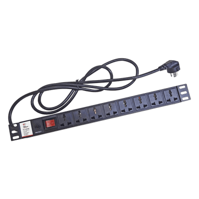 Protector de 120 Vca con 8 contactos de alimentación en color negro para aplicaciones en Rack