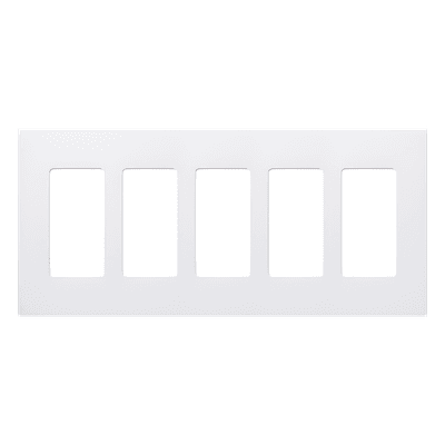 Placa de pared Claro de 5 espacios sin tornillos visibles, color blanco brillante, para atenuadores, apagadores y controles Pico Lutron