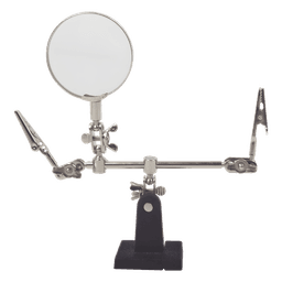 Soporte con lupa y brazos con clip / Lupa 6.2 cm / Aumento 3x / Base hierro fundido / 289 g / 14 x 8 cm (5.5 x 3.1 pulgadas)