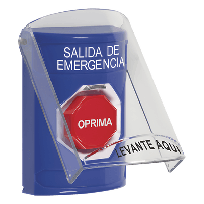 Botón de Salida de Emergencia, Texto en Español, Tapa Protectora de Policarbonato Súper Resistente, Restablecimiento con Llave