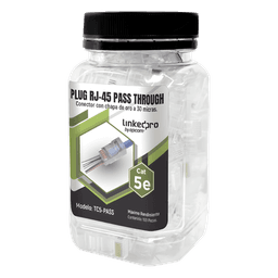 Plug Pass Through RJ45 Cat5e / Sin Blindaje / Chapado Oro 30 Micras / Calibre 24AWG / 100 Piezas