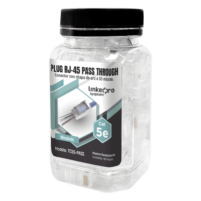 Bote con 100 Plugs Pass Through RJ45 Cat5e Blindado, Chapado de Oro a 30 Micras para Durabilidad Extrema