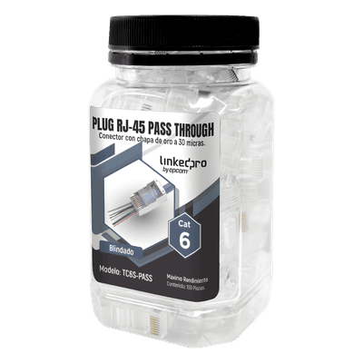 Plugs Pass Through / Cat6 Blindado / Chapado Oro 30μm / 100 Piezas / TIA-568B.2