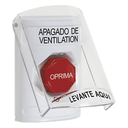 Botón de Apagado de Ventilación, Texto en Español, Tapa Protectora de Policarbonato Súper Resistente, Girar para restablecer