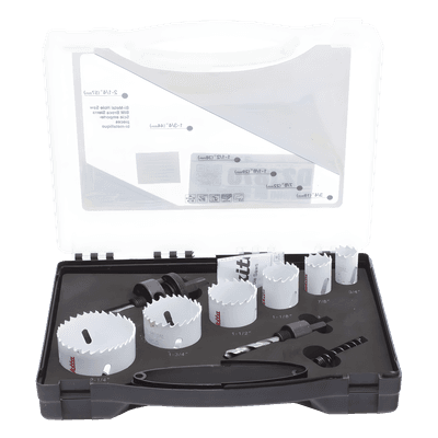 Kit de Broca Sierra / 6 Piezas Bi-Metal / Diámetro Máximo 2-1/4 in / Dientes Paso Variable / 2 Adaptadores / Resorte de Expulsión