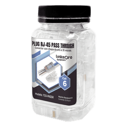 Bote con 50 Plugs Pass Through RJ45 Cat6 sin Blindaje, con Alivio de Tensión Incluido, Chapado de Oro a 30 Micras para Durabilidad Extrema