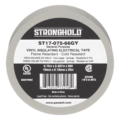 Cinta Aislante Eléctrica / PVC 0.18 mm / 19 mm x 20.12 m (66 ft) / 600V / UL 510 / Gris