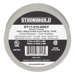 Cinta Aislante Eléctrica / PVC 0.18 mm / 19 mm x 20.12 m (66 ft) / 600V / UL 510 / Gris
