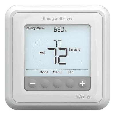 Termostato programable / 3H/2C bomba de calor o 2H/2C convencional / Programación 7 días, 5-2, 5-1-1 / Pantalla 5.44 in² / Serie T6 Pro